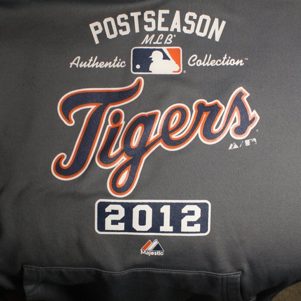 Majestic Detroit Tigers Medium Hoodie 2012 Postseason Therma Base Gray MLB - Picture 7 of 8